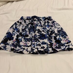 Express Blue and Black Floral Skater Skirt